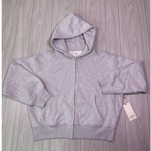 MATE the Label Organic Fleece Zip Hoodie Heather Grey Womens Large New With Tags